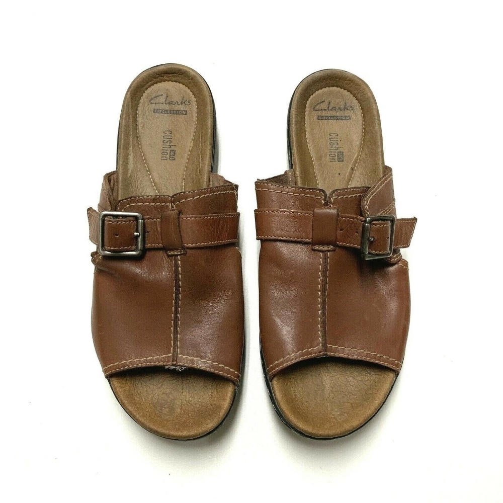 Clarks Soft Collection Leather Slides Sandals